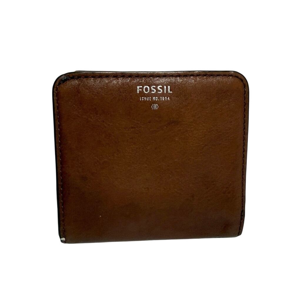Fossil Sydney Bifold Mini Wallet Brown Leather Snap Outer Zip Pocket